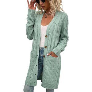 🆕Disi Womens sage Cardigan Long Sleeves Cable Knit Open Front Loose Sweaters